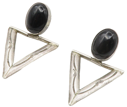 925 Sterling Silver  Vintage Black Onyx Modernist Drop Earrings  EG7202