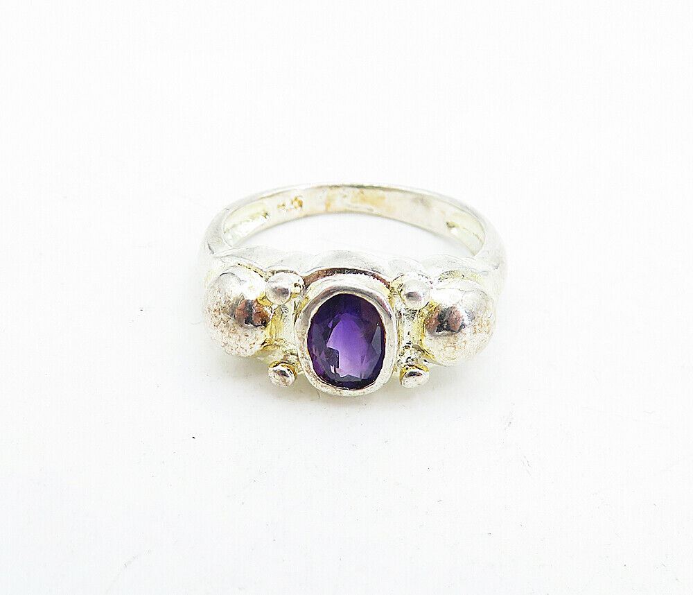925 Sterling Silver  Vintage Purple Topaz Shiny Solitaire Ring Sz 7  RG5771