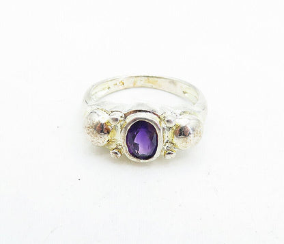925 Sterling Silver  Vintage Purple Topaz Shiny Solitaire Ring Sz 7  RG5771