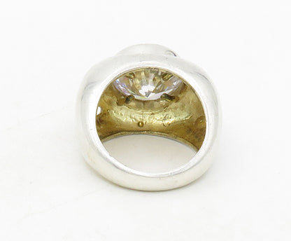 925 Sterling Silver  Vintage Cubic Zirconia Smooth Cocktail Ring Sz 7  RG12704