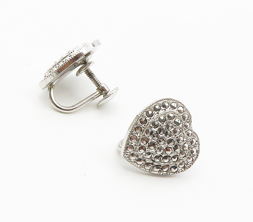 925 Sterling Silver  Sparkling Love Heart Non Pierce Drop Earrings  EG7492