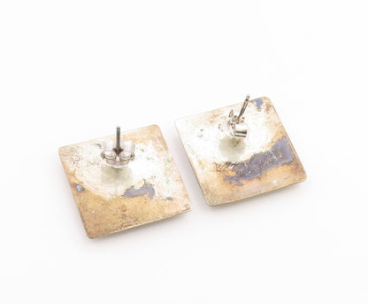 925 Sterling Silver Vintage Earrings Crushed Opal & Onyx Geometric Inlay EG14282