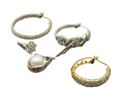 925 Silver   Vintage Genuine Diamonds & Pearl Lot Single Earrings  EG11285