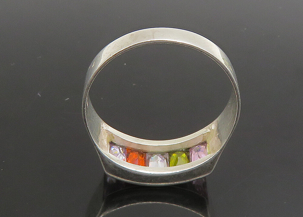925 Silver  Vintage Cubic Zirconia Topaz & Peridot Band Ring Sz 8  RG23427