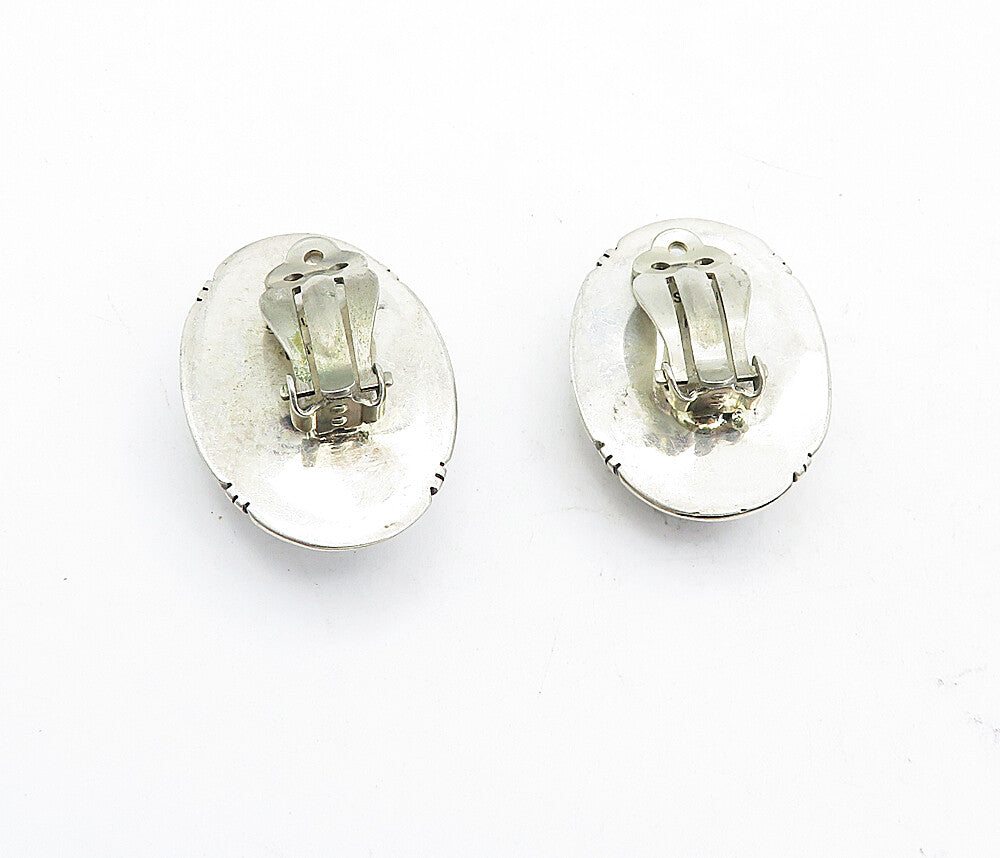 NAVAJO 925 Sterling Silver  Vintage Jasper Oval Non Pierce Earrings  EG2375