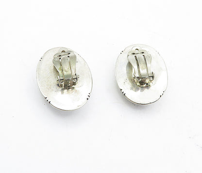 NAVAJO 925 Sterling Silver  Vintage Jasper Oval Non Pierce Earrings  EG2375