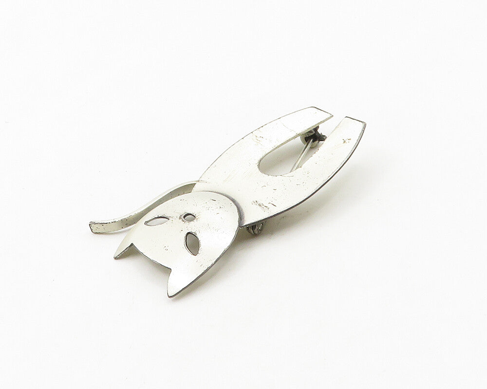 DANECRAFT 925 Sterling Silver  Vintage Modernist Cat Motif Brooch Pin  BP7519
