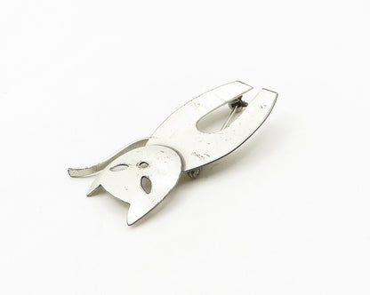 DANECRAFT 925 Sterling Silver  Vintage Modernist Cat Motif Brooch Pin  BP7519