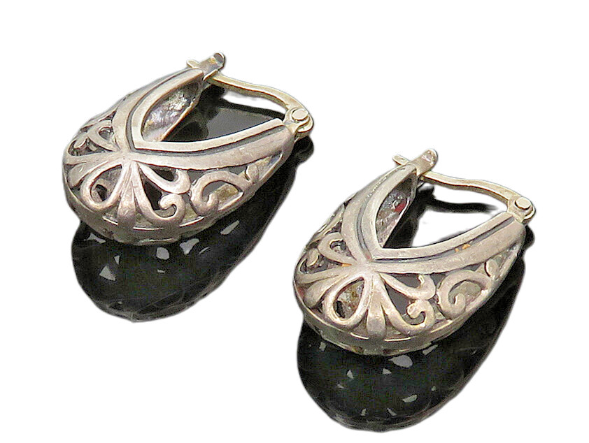 925 Sterling Silver  Vintage Scroll Design U Shape Hoop Earrings EG11532