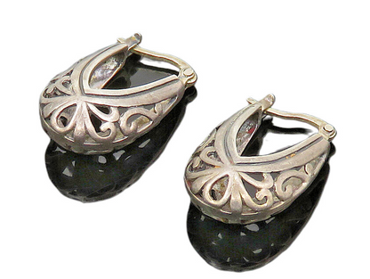 925 Sterling Silver  Vintage Scroll Design U Shape Hoop Earrings EG11532