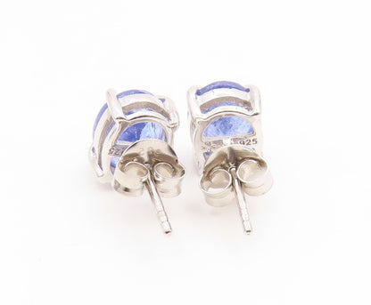 925 Sterling Silver Vintage Earrings Minimalist Oval Cut Tanzanite Stud  EG14145