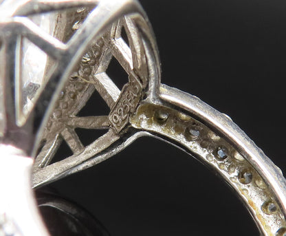 925 Sterling Silver Vintage Cubic Zirconia Pear Shaped Halo Ring Sz 7.5 RG25497