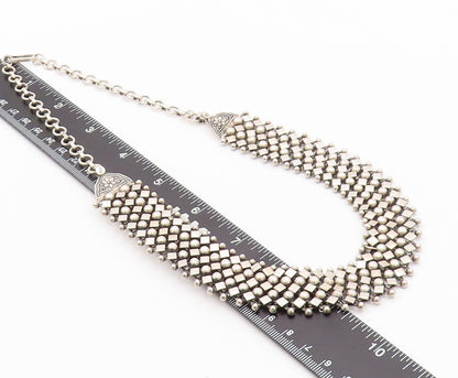 925 Sterling Silver Vintage Necklace Designer Sphere And Square Cutouts NE4529