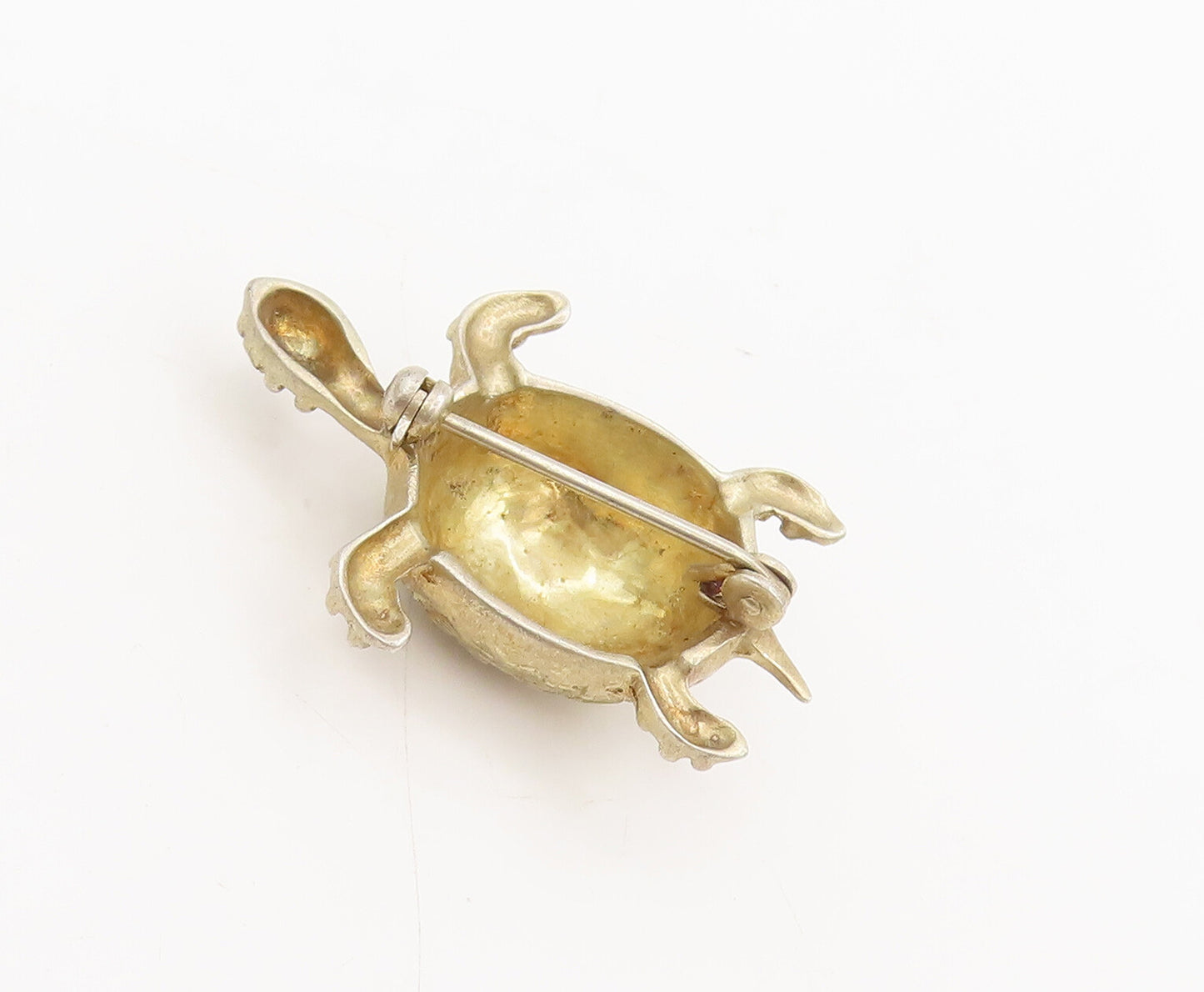 EUROPE 925 Silver  Vintage Gold Plated Carved Beaded Turtle Brooch Pin BP10306