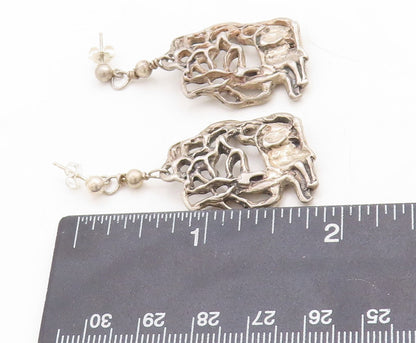 925 Sterling Silver Vintage Earrings Dark Tone Brutalist Deer Carved  EG13313
