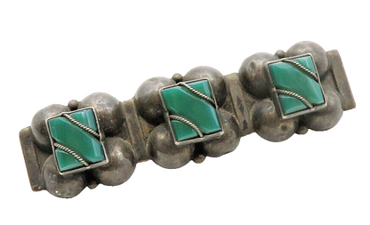 MEXICO 925 Silver  Vintage Green Onyx Dark Tone Bubble Brooch Pin  BP4997