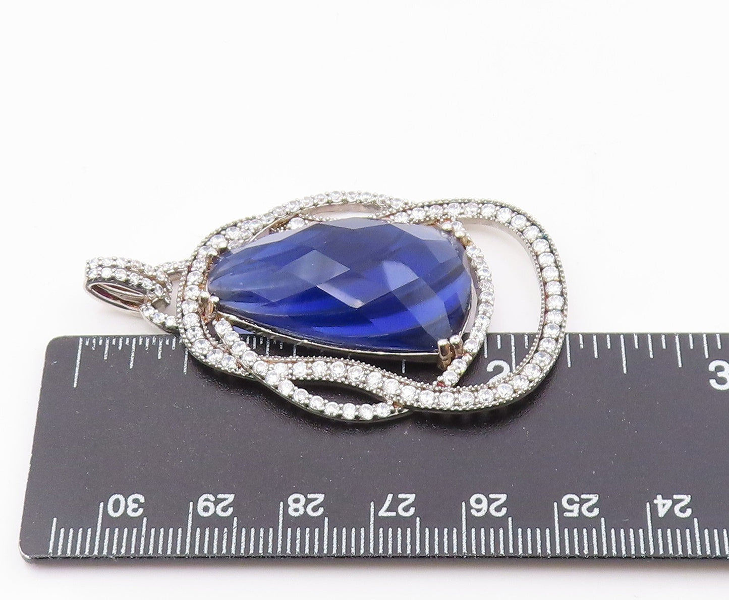 925 Sterling Silver  Shiny Faceted Tanzanite & Cubic Zirconia Pendant  PT13605