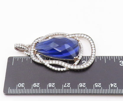 925 Sterling Silver  Shiny Faceted Tanzanite & Cubic Zirconia Pendant  PT13605