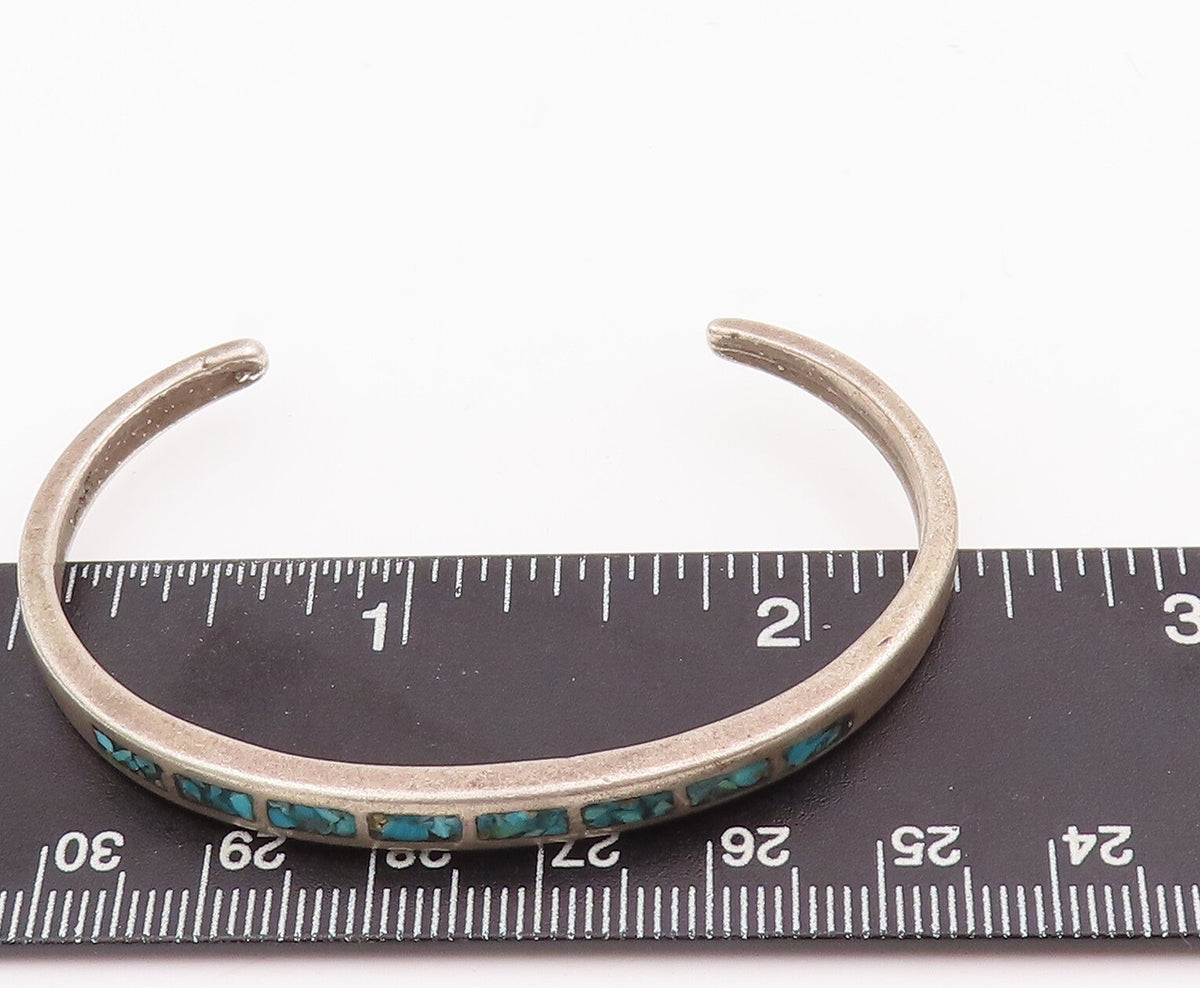 925 Sterling Silver Vintage Bracelet ZUNI Solid Crushed Turquoise Cuff  BT10565