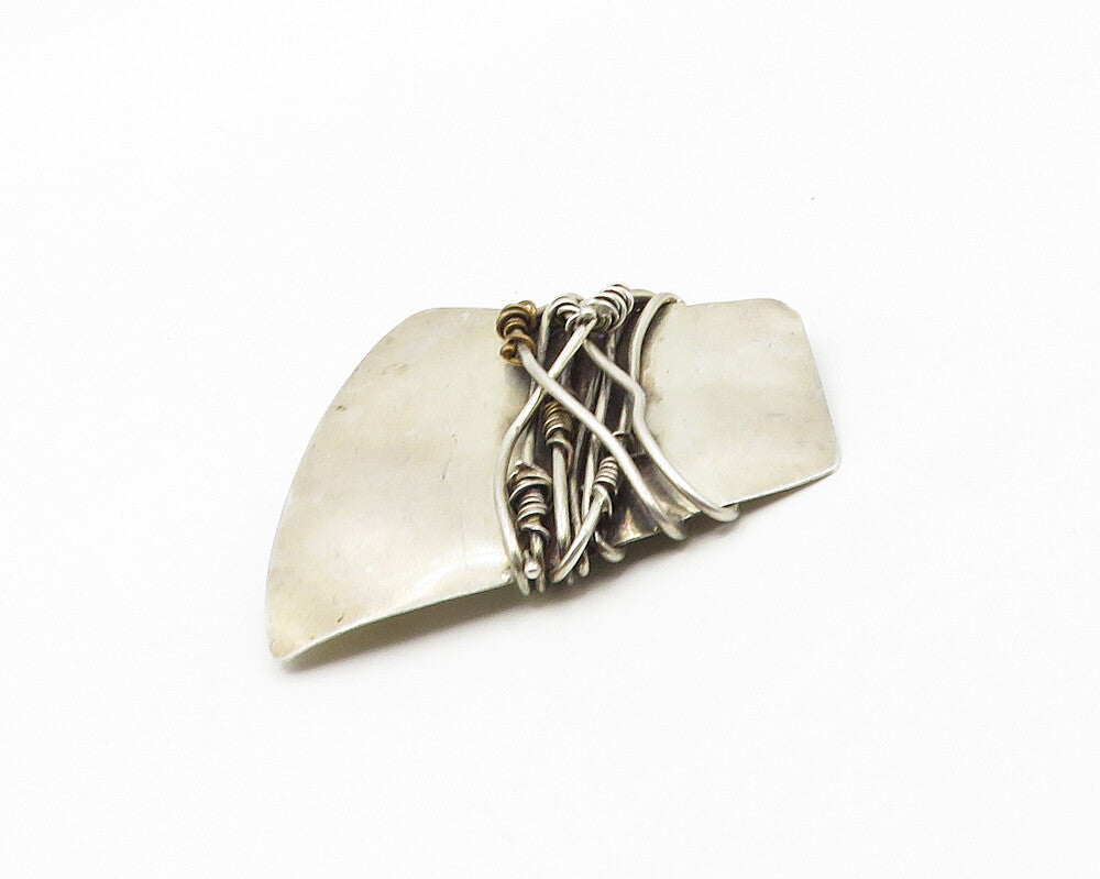 925 Sterling Silver  Vintage Modernist Wire Wrapped Design Brooch Pin  BP7422