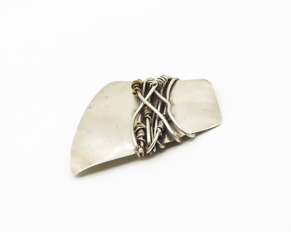 925 Sterling Silver  Vintage Modernist Wire Wrapped Design Brooch Pin  BP7422