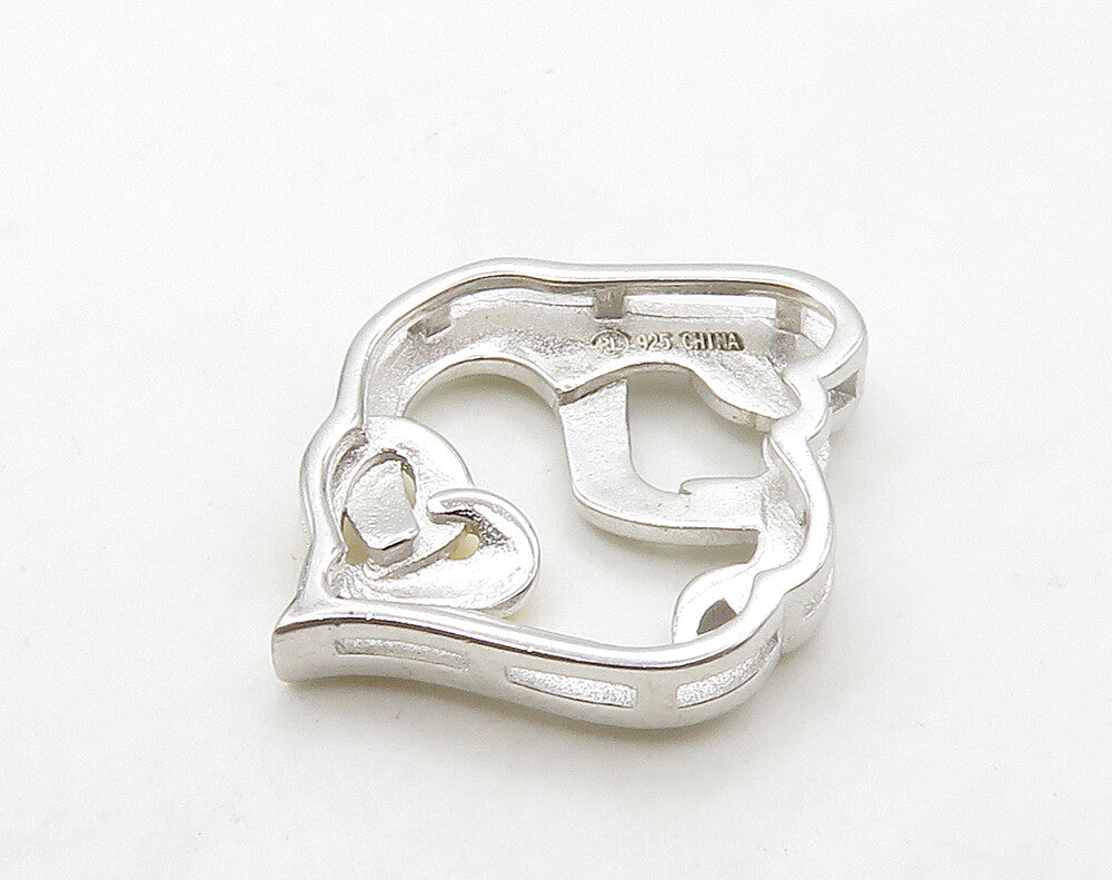 925 Sterling Silver  Two Tone Shiny Mom & Baby Love Heart Pendant  PT12595