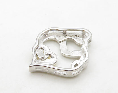 925 Sterling Silver  Two Tone Shiny Mom & Baby Love Heart Pendant  PT12595