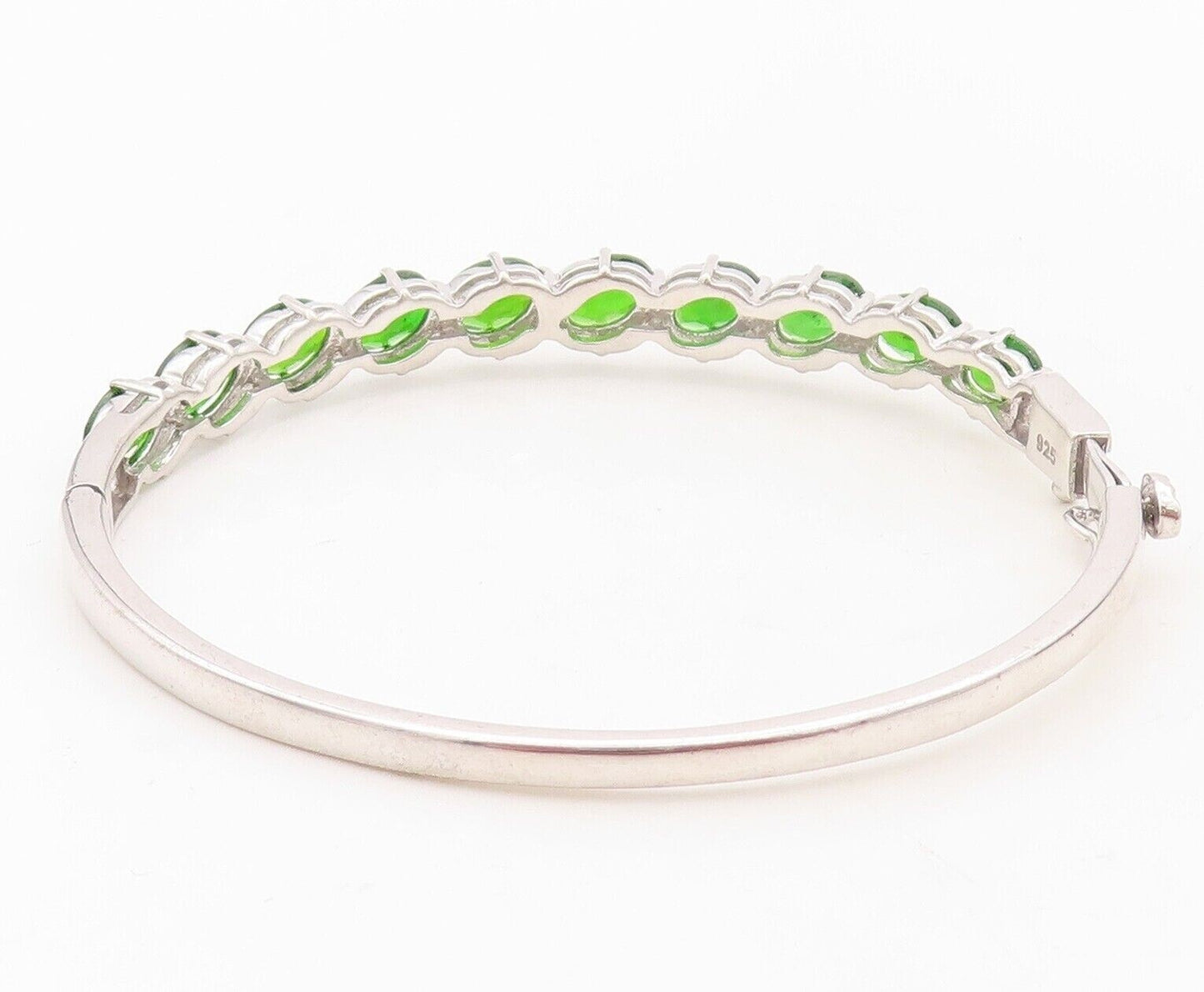925 Sterling Silver Vintage Bracelet Oval Cut Green Topaz Bangle  BT10727