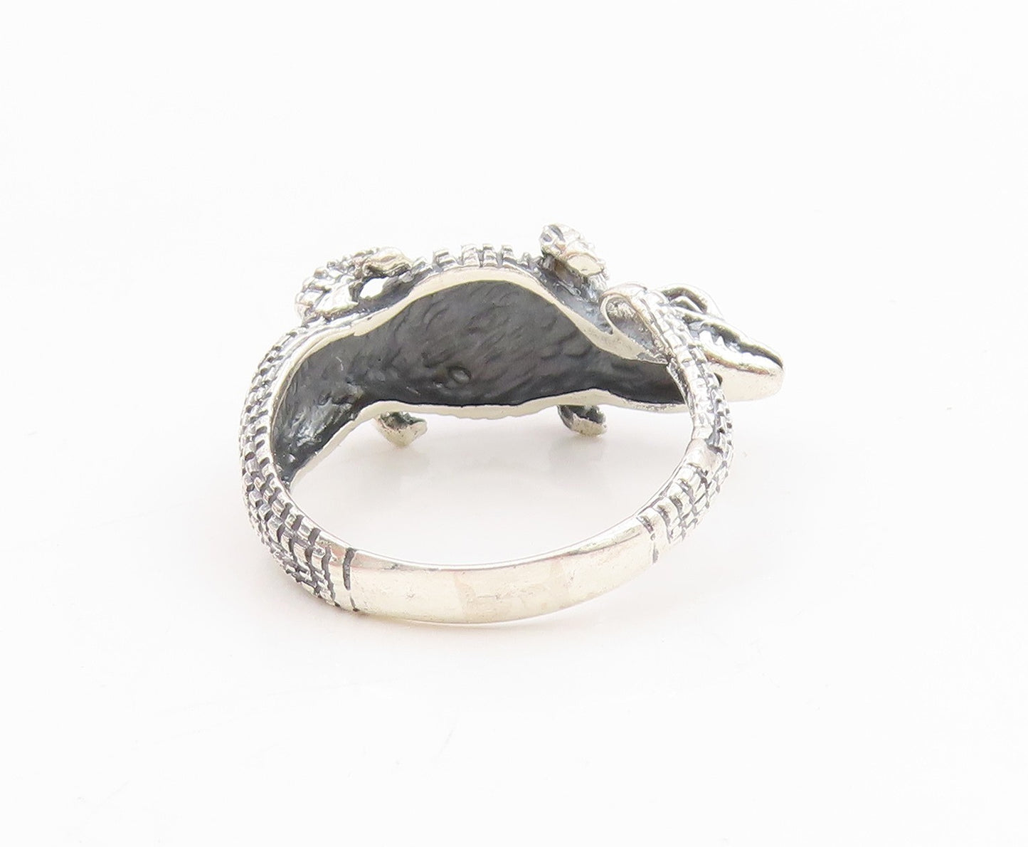 925 Sterling Silver Vintage Ring Textured Gothic Crocodile Band  Sz 10  RG33958