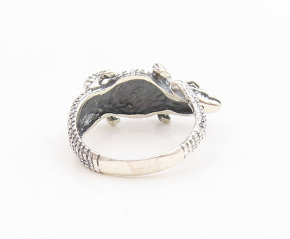 925 Sterling Silver Vintage Ring Textured Gothic Crocodile Band  Sz 10  RG33958
