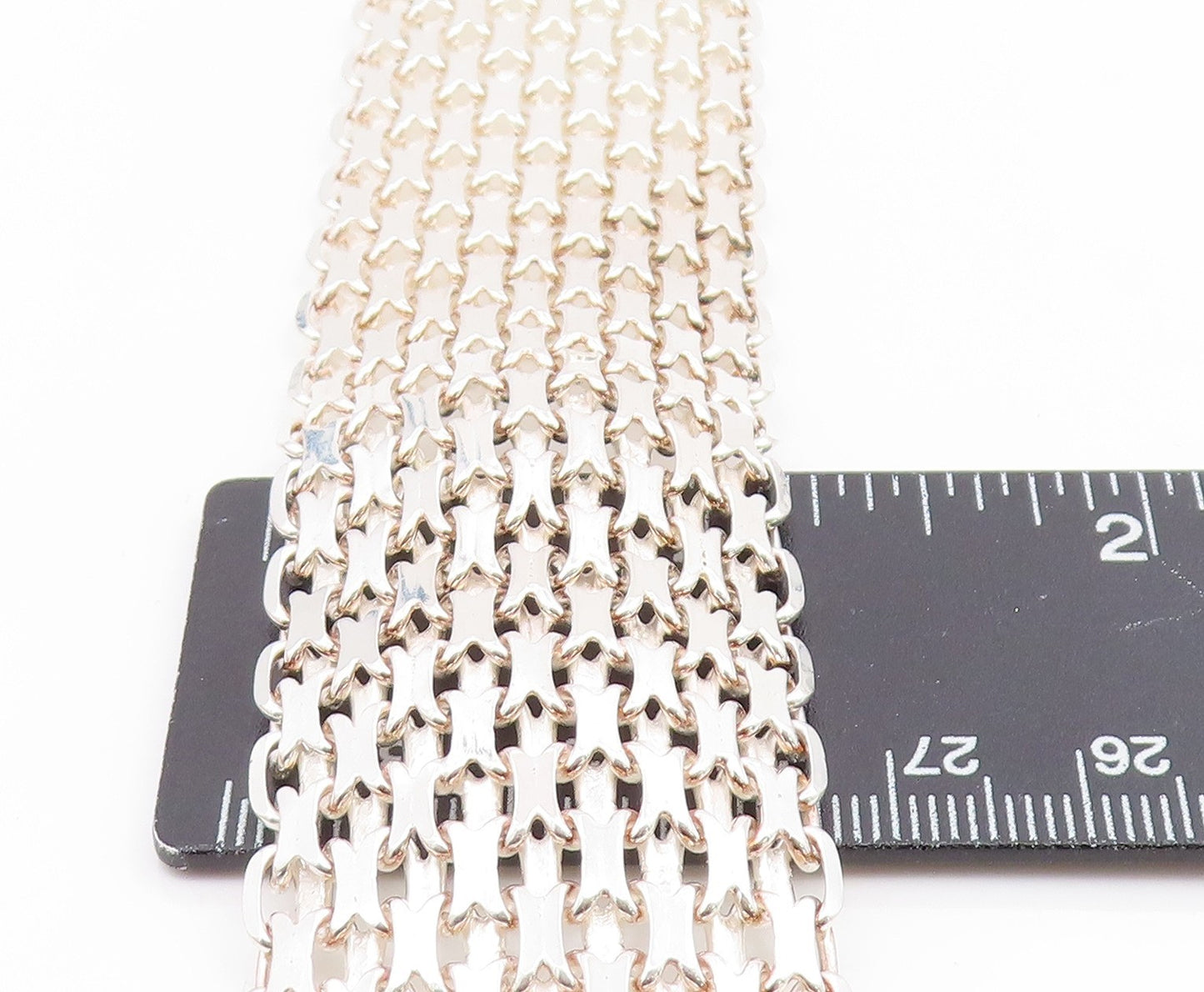 925 Sterling Silver Vintage Bracelet Intricate Geometric Pattern Link  BT11924