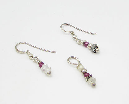 925 Sterling Silver Multi Colored Beaded Pendant & Earrings Set TR1036
