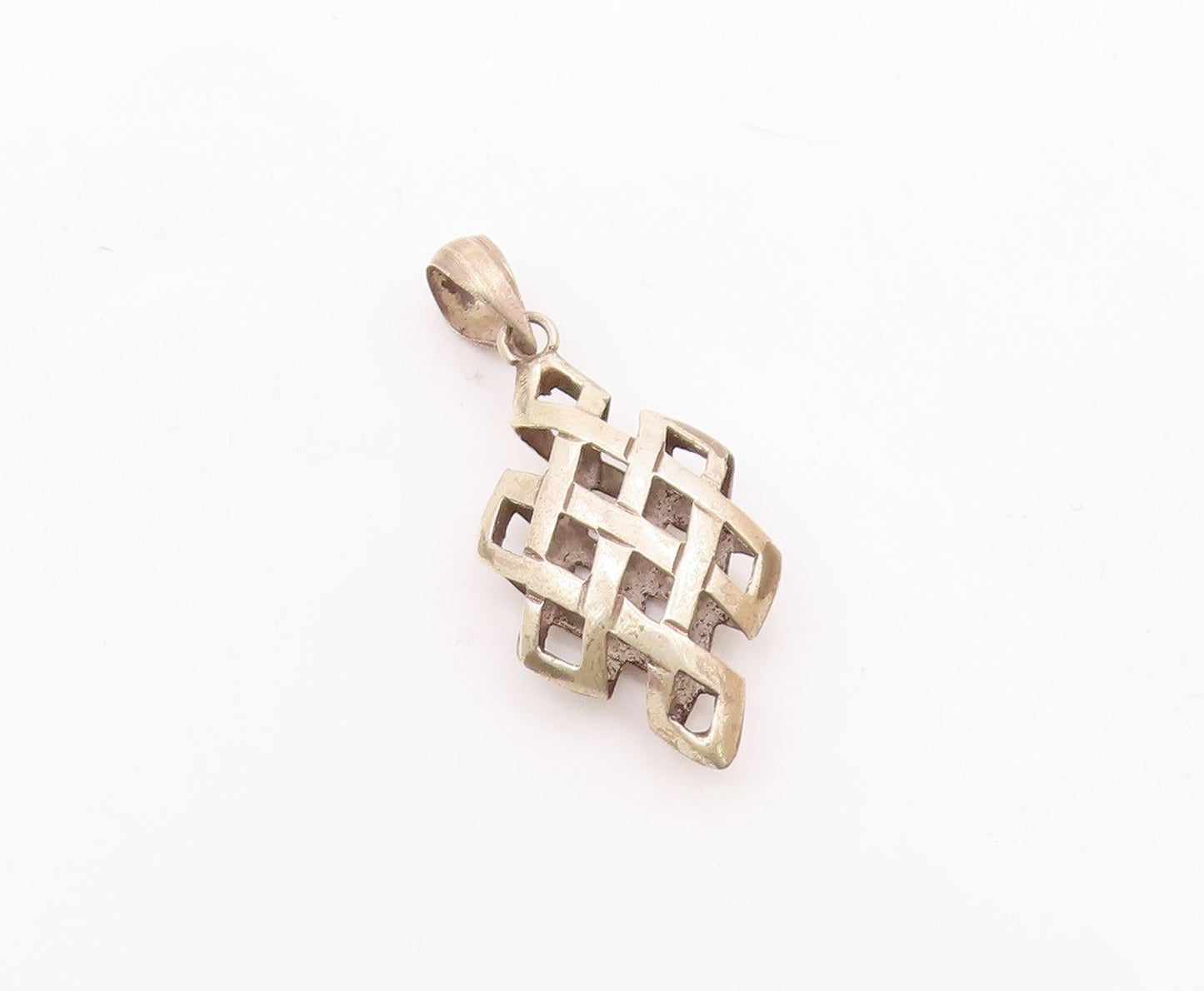 925 Sterling Silver  Vintage Shiny Diamond Shape Pattern Pendant  PT16008