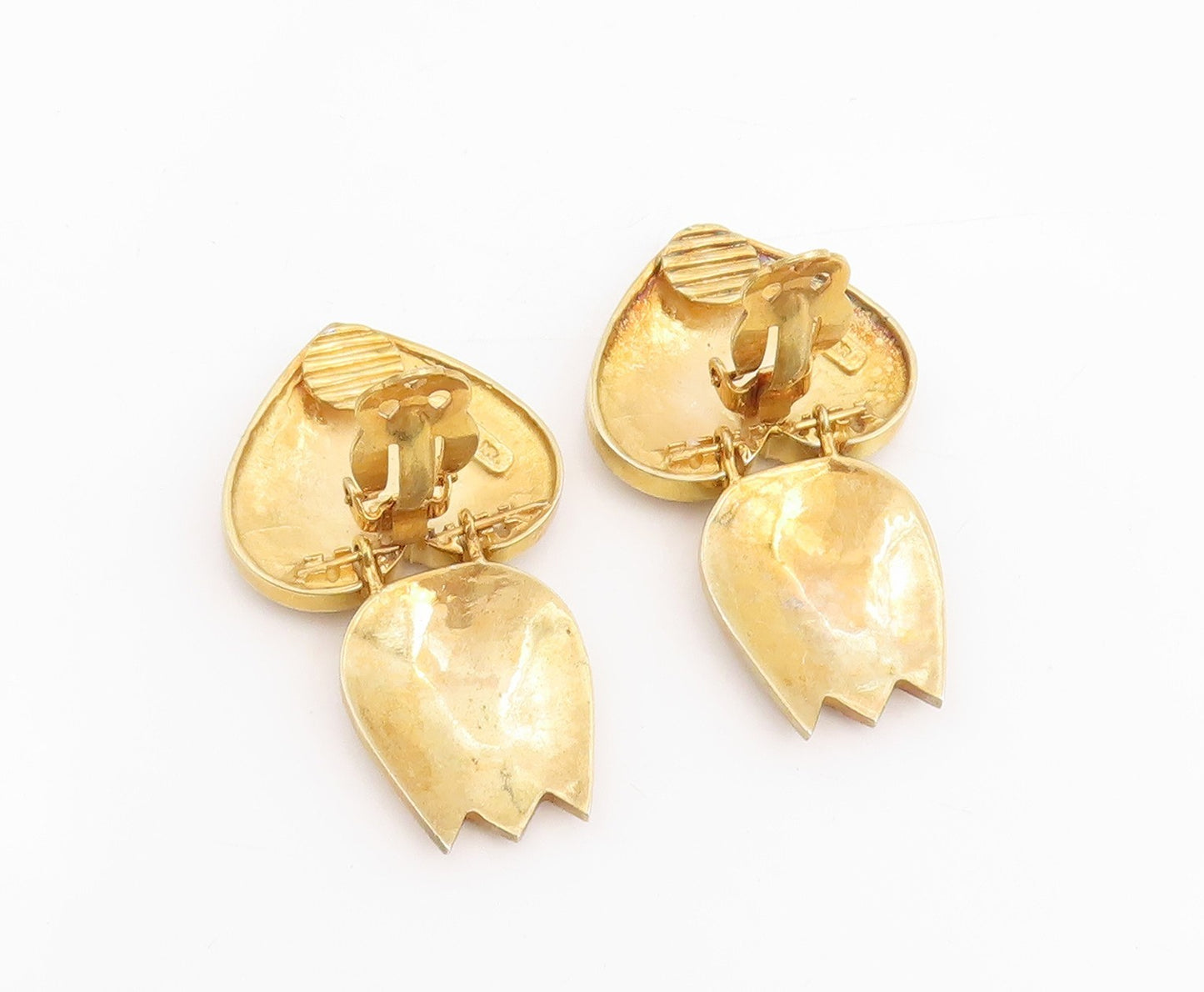925 Sterling Silver Vintage Earrings Gold Plated Tulip Love Heart Clips  EG13735