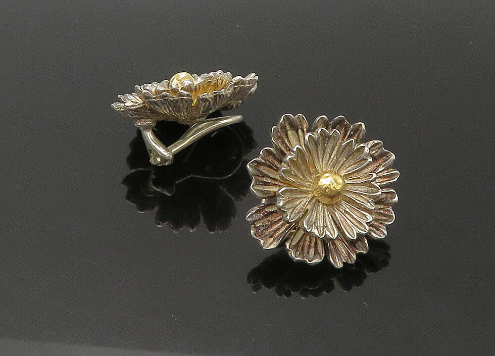 ESPO SIG 925 Silver & 14K GOLD  Vintage Flower Non Pierce Earrings  EG11091