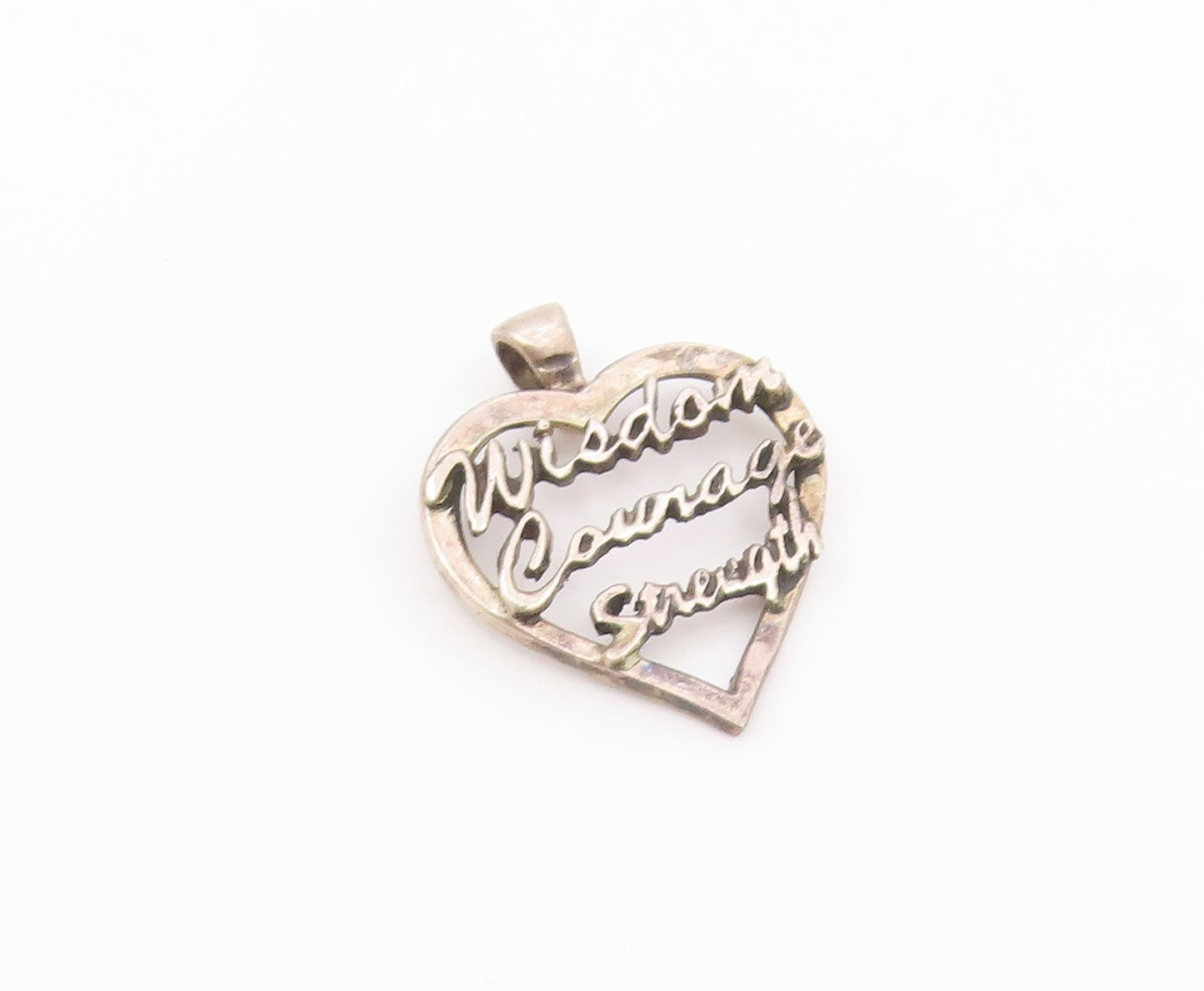 925 Silver  Vintage Wisdom Courage & Strength Love Heart Pendant  PT20733