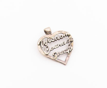 925 Silver  Vintage Wisdom Courage & Strength Love Heart Pendant  PT20733