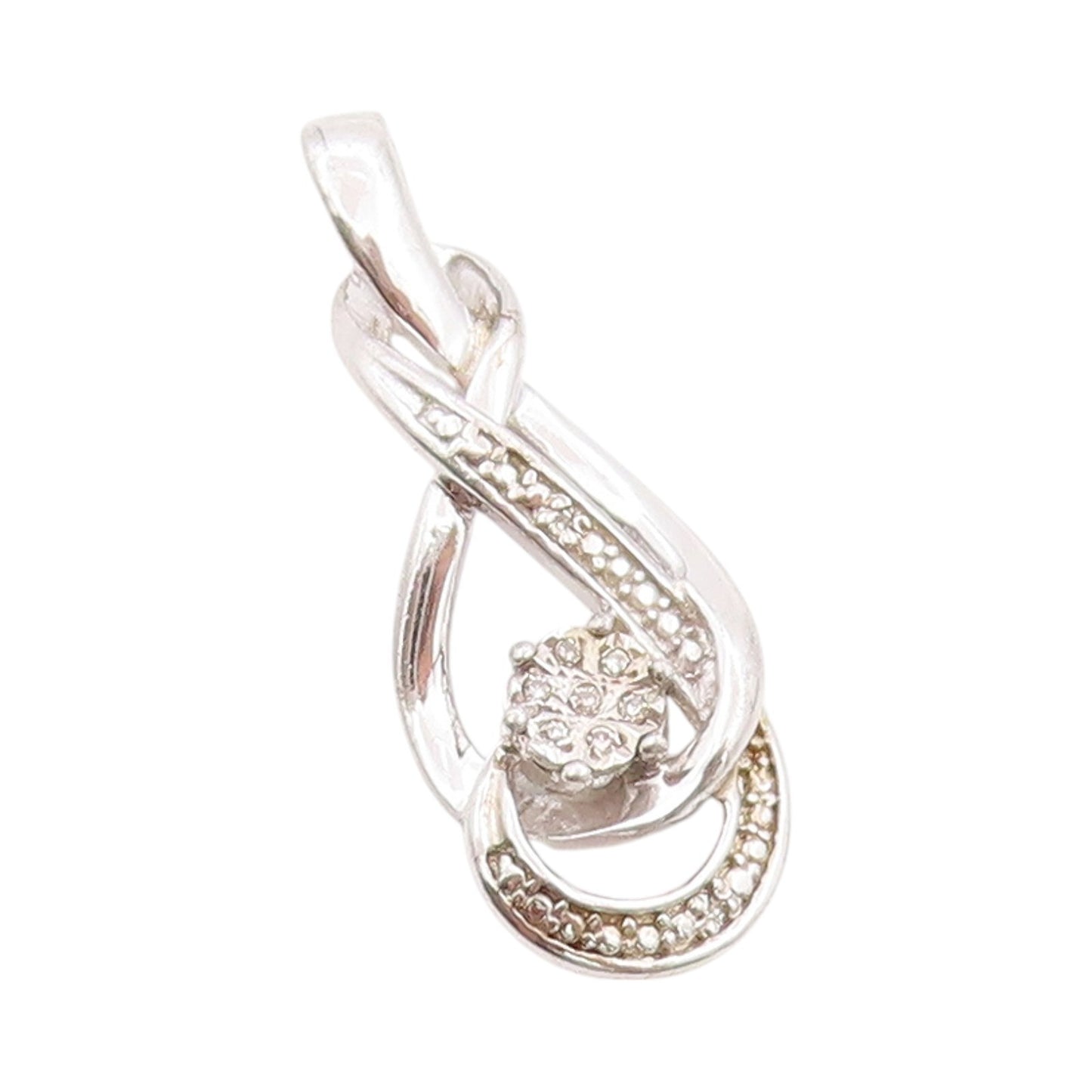 925 Sterling Silver Vintage Pendant Real Diamonds Floral Musical Note  PT24660