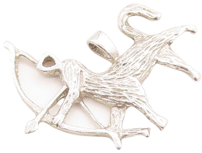 925 Sterling Silver Vintage Pendant Brutalist Carved Sagittarius Charm  PT23752