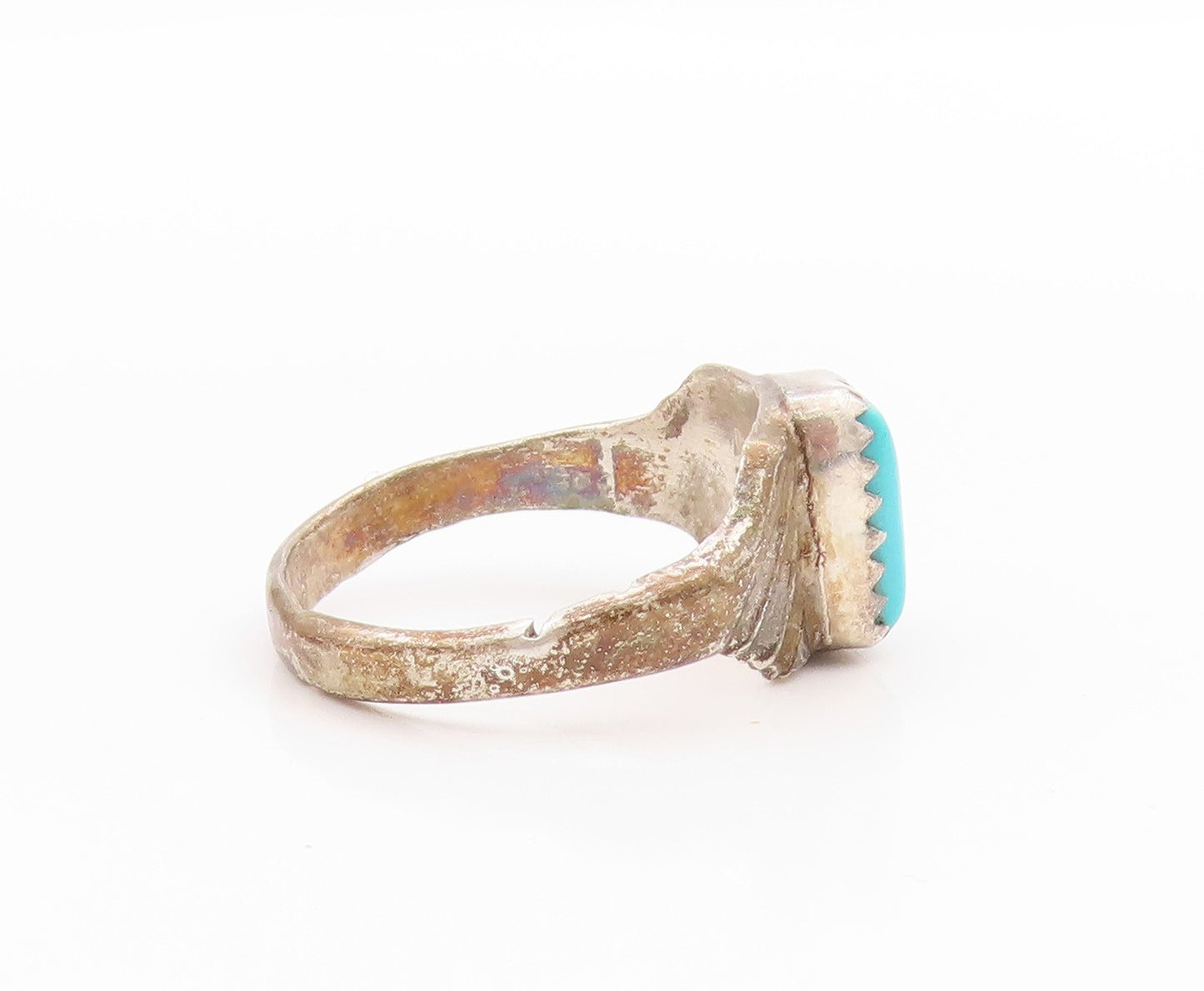 925 Sterling Silver Vintage Ring NAVAJO Blue Turquoise Etched Band  Sz 7 RG33519