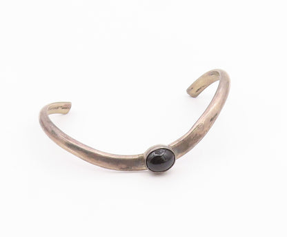 KARI ROYSTON 925 Silver  Vintage Black Onyx Curved Shiny Cuff Bracelet  BT9233