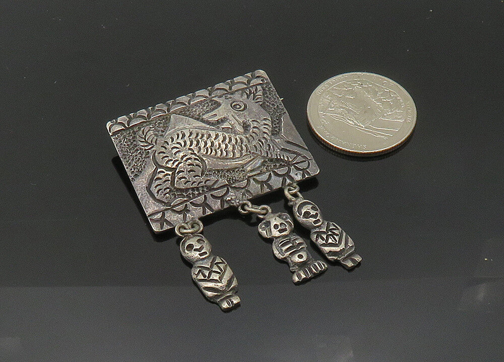 925 Sterling Silver  Vintage Antique Dangling Statues Animal Brooch Pin BP8112