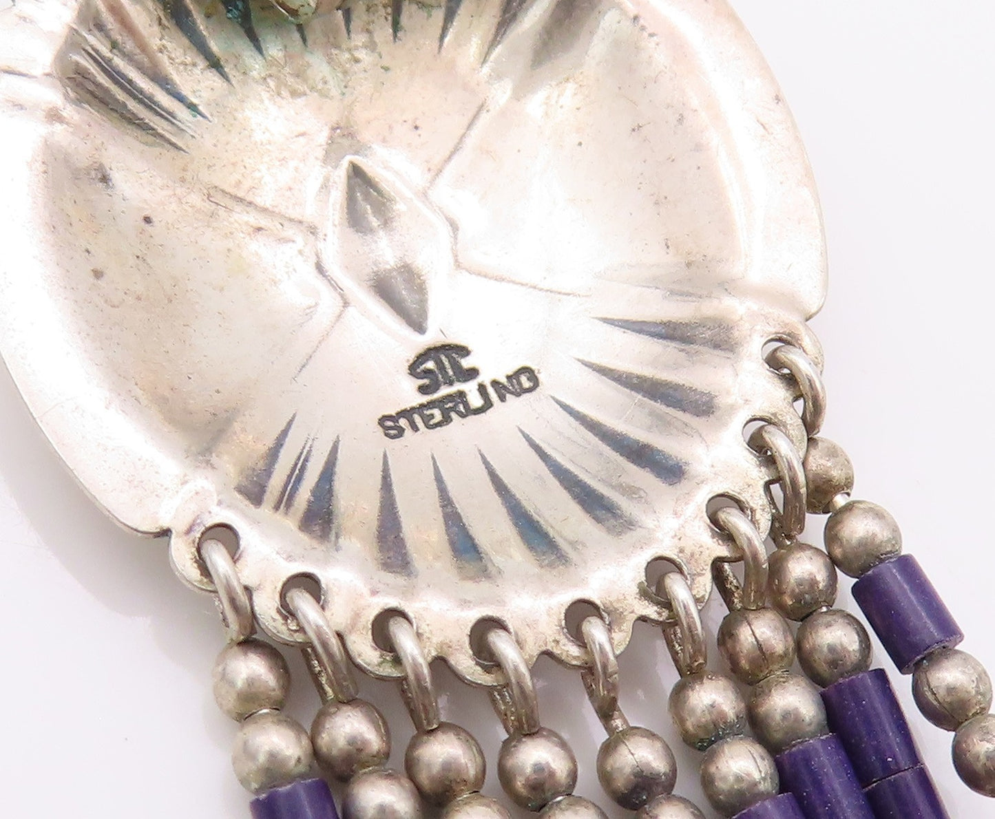 925 Sterling Silver Vintage Earrings NAVAJO Trible Design Etched Dangles EG13482