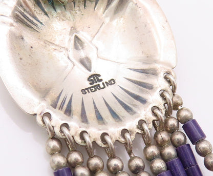 925 Sterling Silver Vintage Earrings NAVAJO Trible Design Etched Dangles EG13482