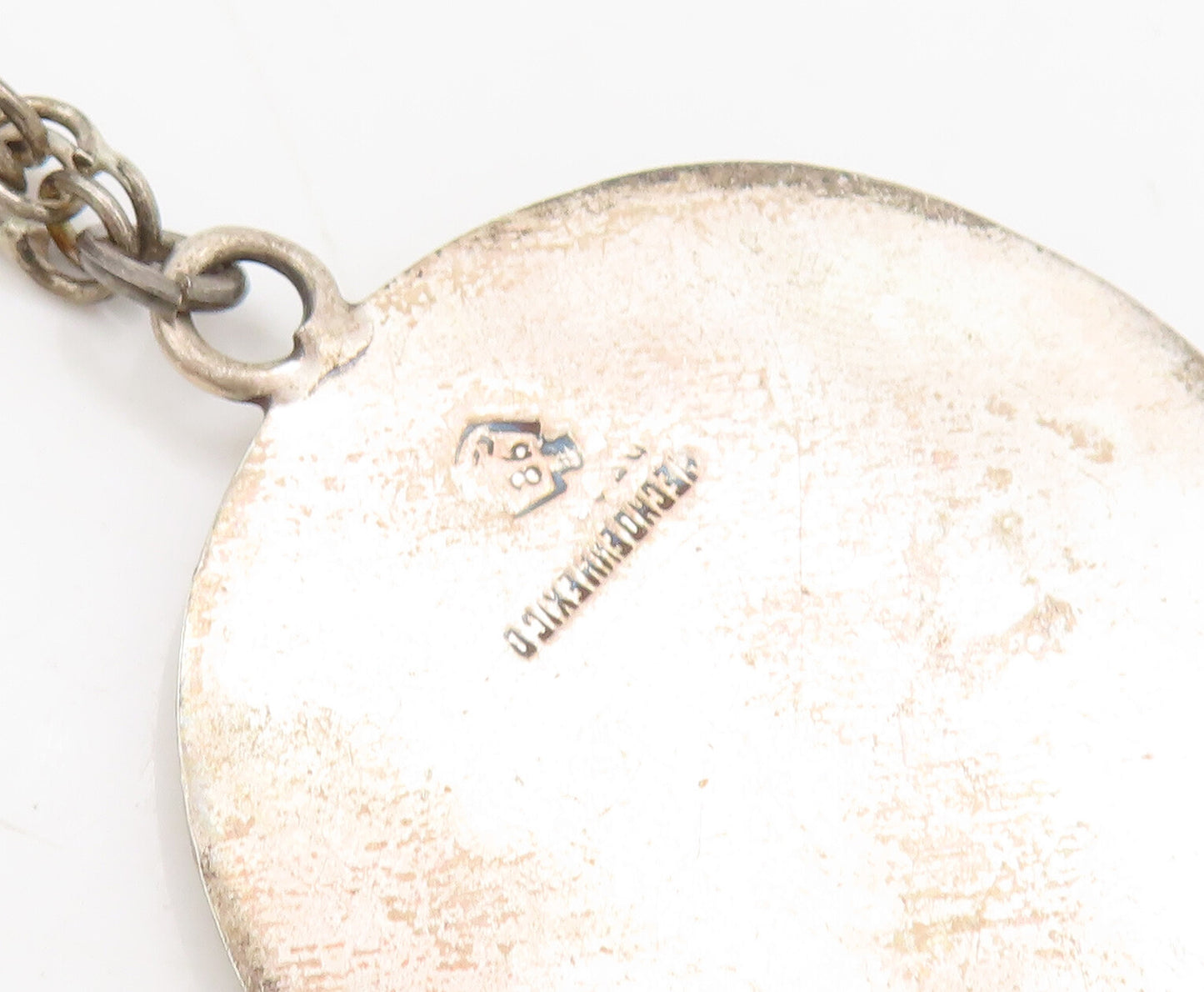 MEXICO 925 Silver  Vintage Aztec Round Carved Sun Calendar Keychain  TR3664