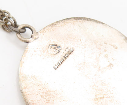 MEXICO 925 Silver  Vintage Aztec Round Carved Sun Calendar Keychain  TR3664