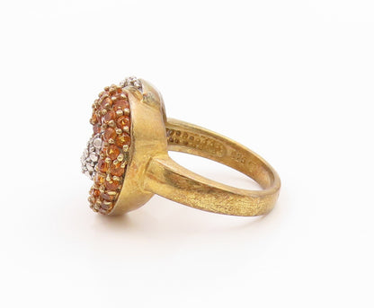 925 Sterling Silver Vintage Ring Gold Plated Citrine Spiral Band  Sz 7  RG36232