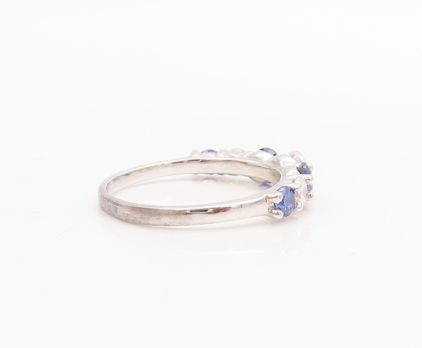 925 Sterling Silver Vintage Ring Round Cut Blue & White CZ Band  Sz 7.5  RG30523