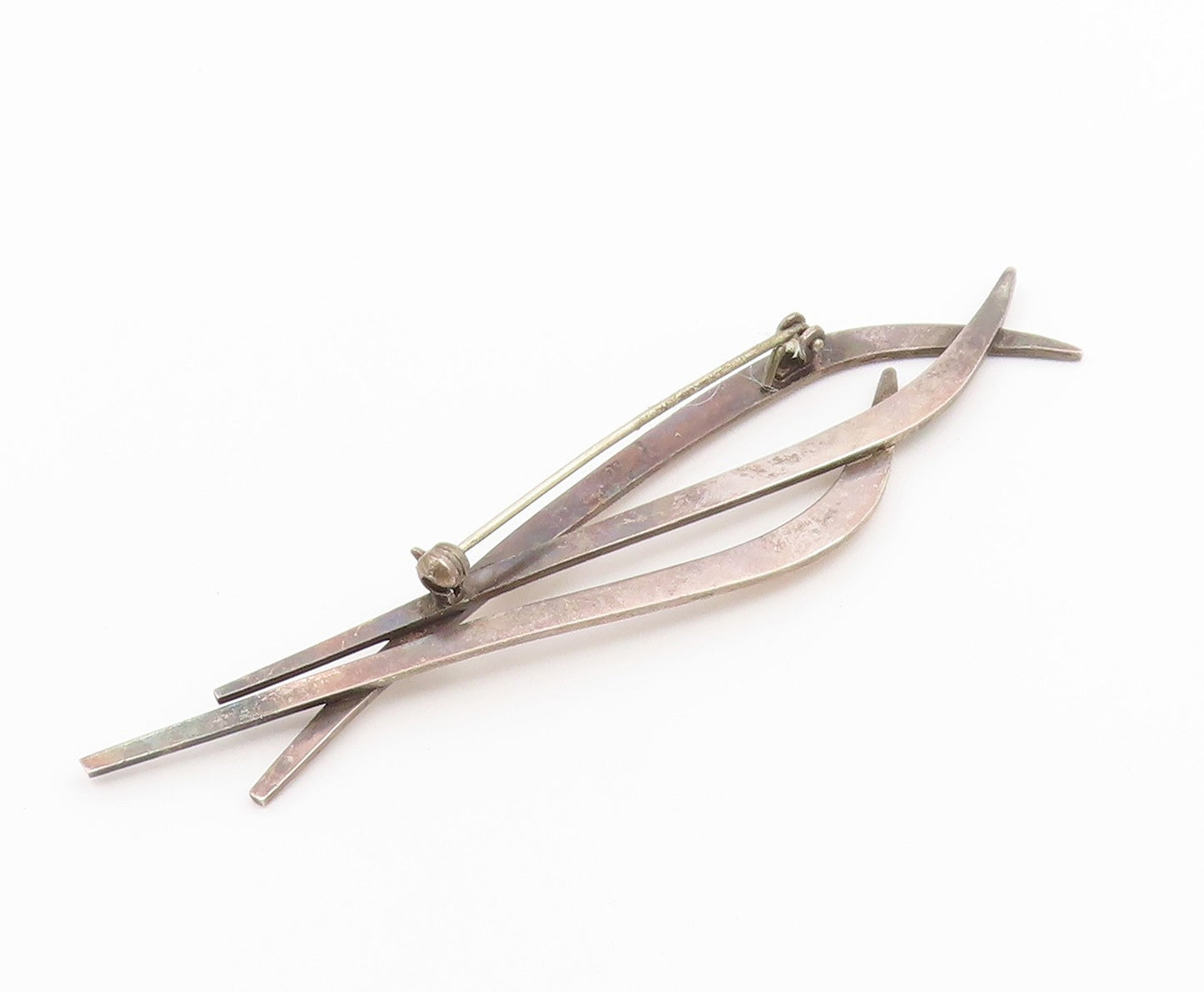925 Sterling Silver Vintage Brooch Pin Modernist Sculptural Ribbon Wave  BP12614