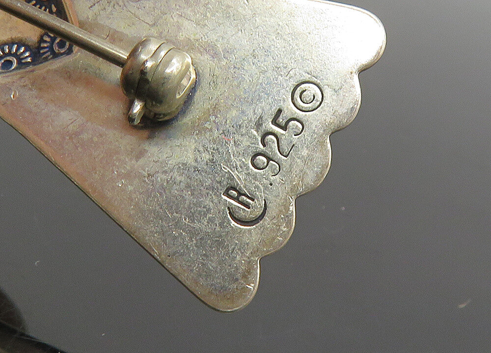 CAROLYN POLLACK 925 Silver  Vintage Shiny Love Heart Angel Brooch Pin  BP8245